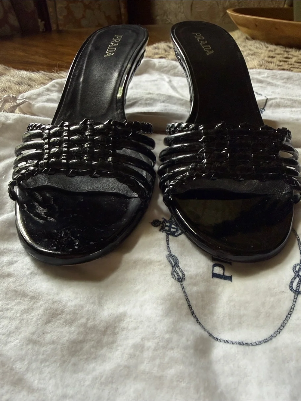 Prada Vernice Glamour Nero Wedge Sandal